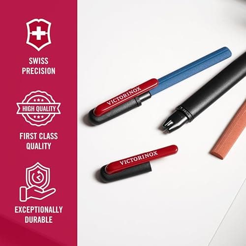 Victorinox Dual-Knife Sharpener Perfect for Straight Blades, Black | Pocket-sized pencil design sharpens straight blades with a pre-sharpening stone and ceramic notch for fine edges. thumbnail 6