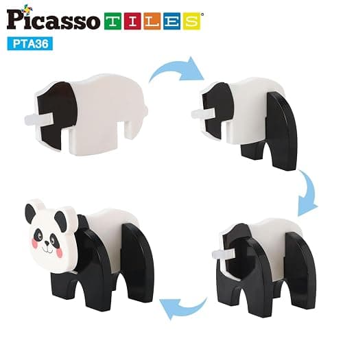 PicassoTiles Magnetic Build a Panda & Monkey Set Magnet Tile Blocks Add-on Expansion Pack, with Panda, Cub, Monkey & Baby Monkey Preschool Learning Educational Toddler Sensory Pretend Play Toy Ages 3+ thumbnail 7