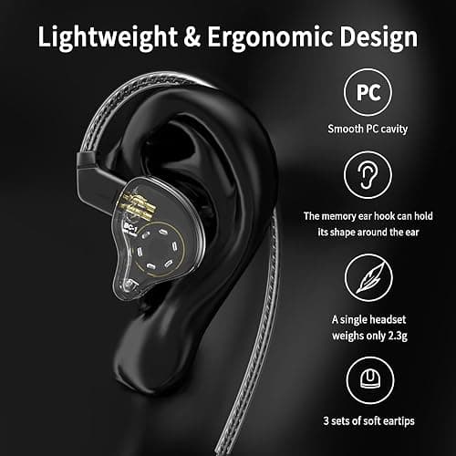 Yinyoo CCZ Melody 10mm Dual Magnetic Circuit In-Ear IEM Headphone, Earfins Design HiFi Deep Bass Earphone with 2PIN Detachable Cable for Audiophile(Black mic) thumbnail 3