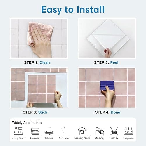COMSTICKC Upgraded Thicker Pink Peel and Stick Backsplash Tiles for Kitchen, 10 Pcs of 12''x12'',3D Peel and Stick Tiles for Wall Removable Vinyl Backsplash Kitchen Bathroom Waterproof thumbnail 8