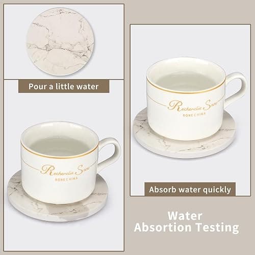 6 Pcs White Marble Coaster Set with Holder Best Absorbent Coasters Drink Coasters Ceramic Bar Coasters Cute Table Coasters Gift Cup Stone Coasters Modern Coasters thumbnail 6