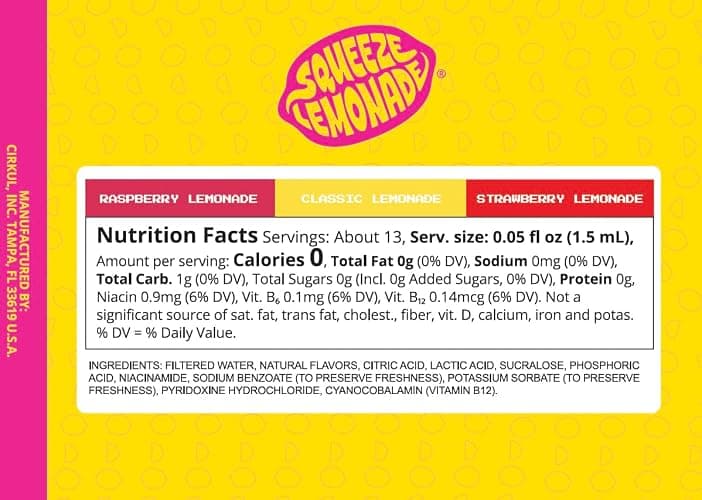 Cirkul Squeeze Lemonade B-Vitamins Flavor Water Variety Pack, Makes 36 Drinks, No Sugar, Zero Calorie Drink Mix, (2 Classic, 2 Strawberry, 2 Raspberry) thumbnail 2