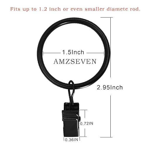 AMZSEVEN 40 Pack Metal Curtain Rings with Clips, Drapery Clips Hooks, Decorative Curtain Rod Clips 1.5 in Interior Diameter, Vintage Black thumbnail 3