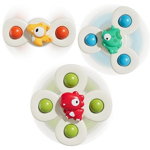 ALASOU 3PCS Suction Cup Spinner Toys for 1 Year Old Boy Girl|Spinning Top Infant Sensory Toys for Toddlers|1 2 Year Old Boy Christmas Birthday Gift|Baby Bath Toy Stocking Stuffers for Kids Ages 1-3 - Image 1