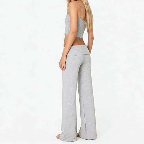 Lounge Yoga Pants for Women Fold Over Low Waist Wide Leg Bell Bottoms | Y2K Foldover Pants, Flare Leggings, Low Rise Yoga Sweatpants thumbnail 6