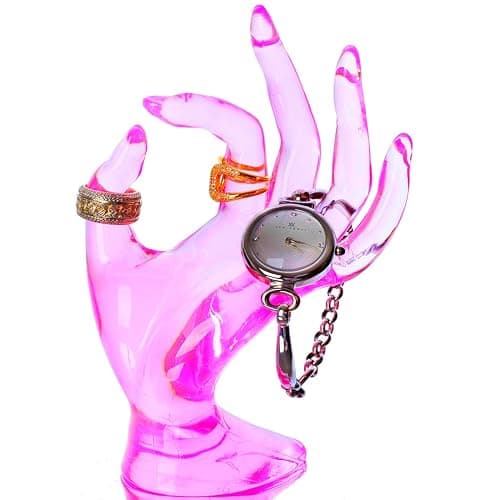 HOMEGOAL Ring Holder, Pink Room Decor, Hand Jewelry Display Holder, Danish Pastel Room Decor, Preppy Decor, Mannequin Hand, Polyresin, 7 Inch (Pink) - Image 1