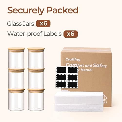 ComSaf 0.8 Qt Glass Food Storage Jars Set of 6, Clear Glass Storage Containers with Lids, Pantry Organization Jar, Spice Jar, Blooming Tea, Coffee and Sugar Container, Small Canister Set for Kitchen thumbnail 8