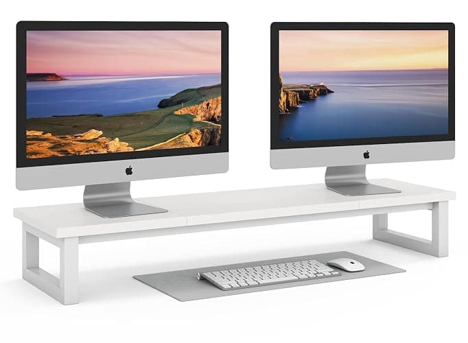 YAOHUOO Dual Monitor Stand Riser, 39Inch Large Monitor Stands for 2 Monitors, Computer Monitor Stand, Wooden Desktop Oraganizer Shelf for Office Desk Computer,Laptop,TV - Image 1
