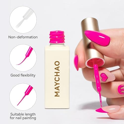 MAYCHAO Pink Gel Nail Polish Art Liner 8ml Hot Pink Build in Thin Brush for Swirl/Euphoria French Tips Manicure Painting DIY at Home thumbnail 5