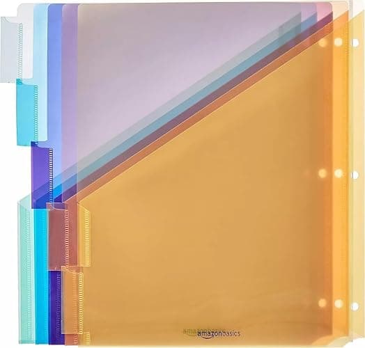 Amazon Basics 5-Tab Dividers for 3 Ring Binder, Two Pocket, Letter Size, Assorted Colors, 15 Count thumbnail 4