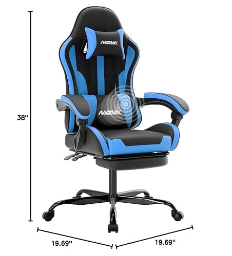 NIONIK Gaming Chair, Ergonomic Computer Chair with Footrest and Lumbar Support, Height Adjustable Game Chair with 360°-Swivel Seat and Headrest and for Office or Gaming BlackBlue thumbnail 2