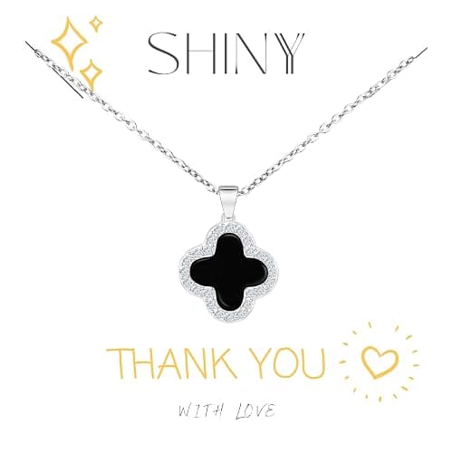 SHINYY 2 Side Crystal Clover Necklace for Women | 18K Gold Plated Four Leaf Lucky Pendant | 4 Leaf Cubic Zirconia Jewelry for Her thumbnail 2