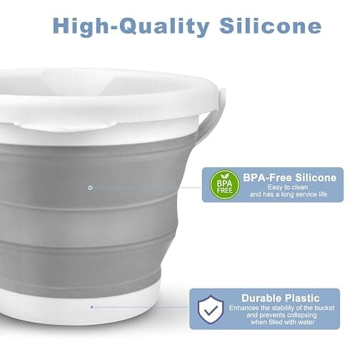 Collapsible Bucket 5L, Silicone Folding Bucket Portable Cleaning Buckets with Handle, Space-saving Mop Buckets for RV Home Outdoor Camping Beach Car Washing Laundry Wash Tub for Cleaning thumbnail 4