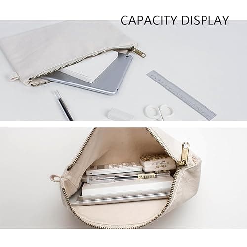 YONBEN Zipper Pouch Storage Bag - Simple and Stylish Women's Cosmetic and Travel Bag - Cotton Canvas - Ideal for Stationery thumbnail 4