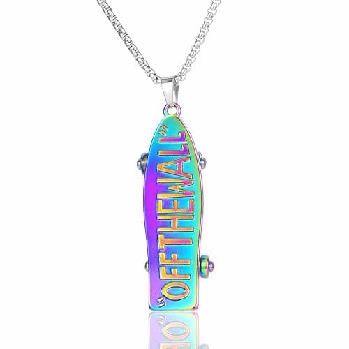 Dreuyet Skateboard Necklace for Men Women Trendy Personalized 3D Stainless Steel Charm Punk Hip-Hop Urban Skateboard Necklace Silver Finish Pendant Jewelry - Image 1