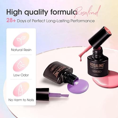 ROSALIND 30pcs Gel Polish Set, 26 Colors Pastel Pink Gel Nail Polish | with 4Pcs Base Gel Top Coat, Red Pink Orange Blue Four Seasons Colors, Soak Off UV Gels Nail, Gift for Women thumbnail 5