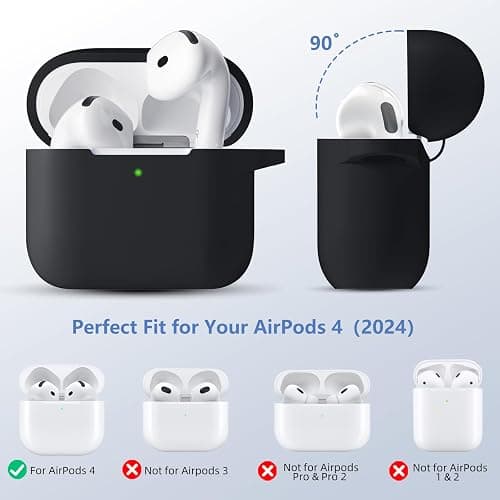 Dgege for Airpods 4th Generation Case Cover(2024),Soft Silicone Full Protective Case for AirPods 4 Case with Keychain & Cleaner Kit,Compatible with Apple Airpods 4 for Women,Men（Black） thumbnail 2