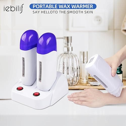 Wax Warmer for Hair Removal Double Depilatory Roll On Wax Heater Electric Home Waxing Machine for Women Men AC110V 40W (Blue) thumbnail 2