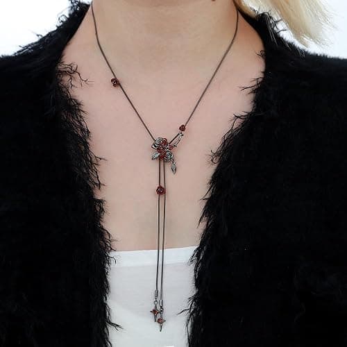 MASW Gothic style red and black rose necklace fashionable long tassel necklace personalized women's accessories flower accessories MO43 thumbnail 4