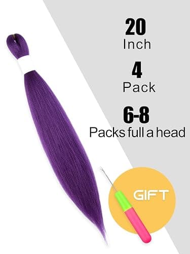 KAVSORAPI Purple Braiding Hair 20 Inch Pre Stretched Hair Long Straight Crochet Braids Yaki Texture Synthetic Fiber 4 Packs (Dark Purple) thumbnail 2