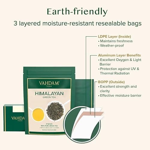VAHDAM, Himalayan Green Tea Leaves (50+ Cups, 3.53 Oz) Non GMO, Gluten Free | High Elevation Grown Green Tea Leaves From Himalayas | Pure Unblended Single Origin Green Loose Leaf Tea | Vacuum Sealed thumbnail 9