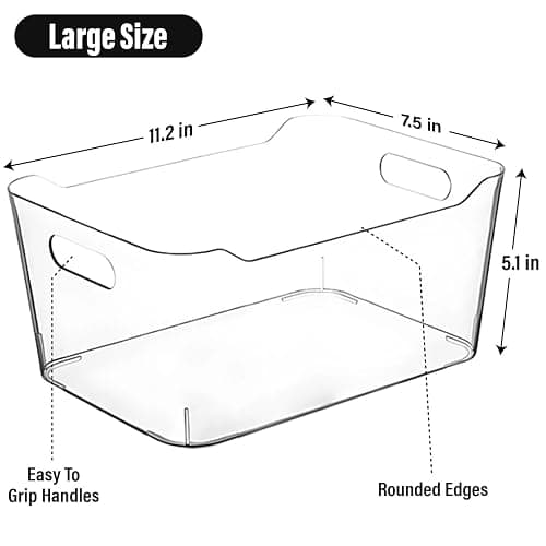 Clear Plastic Storage Bins for Kitchen Organization or Pantry Organizers and Storage, Freezer Fridge Organizer Storage Containers Bin for Organizing Refrigerator Medicine Closet Cabinet Organizers thumbnail 2