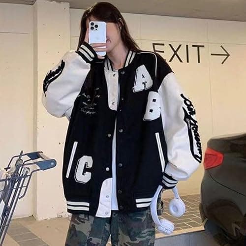 CEINOM Y2k Vintage Bomber Jacket Women Harajuku Fashion College Uniform Varsity Baseball Jackets Oversized Sweatshirt Coat thumbnail 4