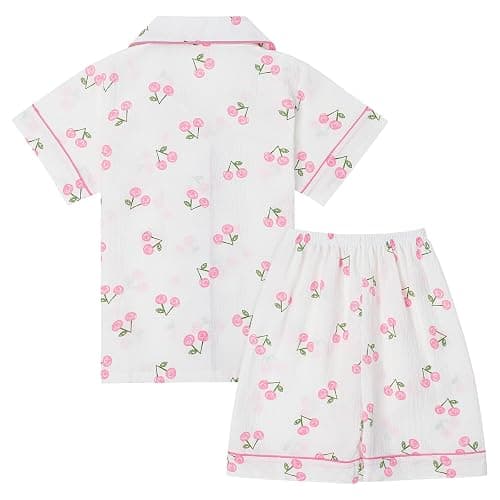 MASOCIO Girls Pajamas Set Short Sleeve Kids Print Button Down 2PCS Nightwear with Shorts for Kids 4-12 Years thumbnail 2