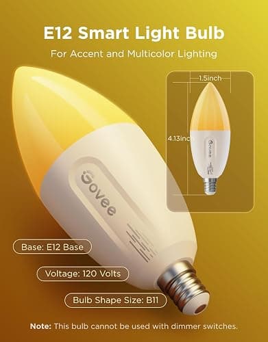 Govee E12 Led Bulb, Smart Light Bulbs Work with Matter, Alexa, Google Assistant, WiFi Candelabra Bulbs 40 Watt Equivalent, RGBWW Color Changing Light Bulb, 2.4Ghz Only, 450 LM, 4 Pack thumbnail 5