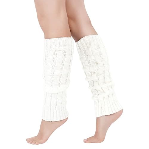 Junely Leg Warmers for Women 80s Cable Knit Leg Warmer for Ballet Dance Figure Skating Yoga Party Junior Neon Long Socks - Image 1