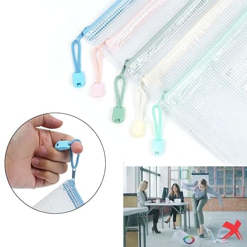 Vicloon 10pcs A4 Plastic Wallets, White/Pink/Yellow/Blue/Green, Zip Lock Bags Mesh Document Wallets with Label Pocket for School, Office, Homework Storage thumbnail 6
