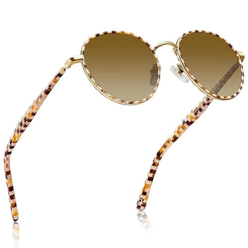 CARFIA Retro Round Polarized Sunglasses for Women UV Protection Acetate Arms Metal Frame Driving Glasses - Image 1