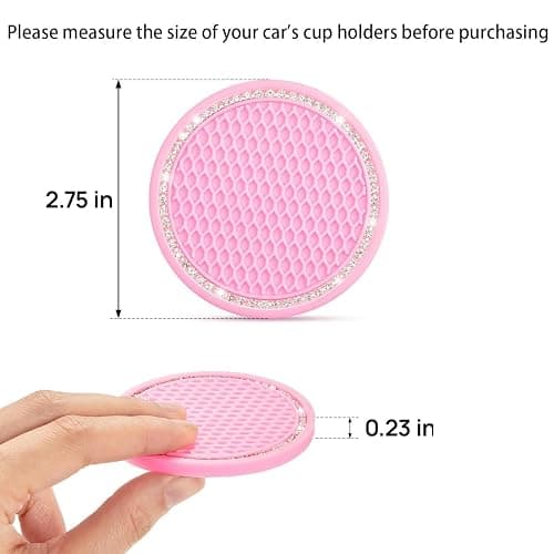 JOYTUTUS Cup Holder Coasters for Car, 2 Pack Universal Anti-Slip Car Coasters with Crystal Rhinestone, 2.75 inch/6.98 cm PVC Cup Holder Insert Coaster, Pink Car Accessories (Pink with Diamond) - Pink - 1Pack thumbnail 2
