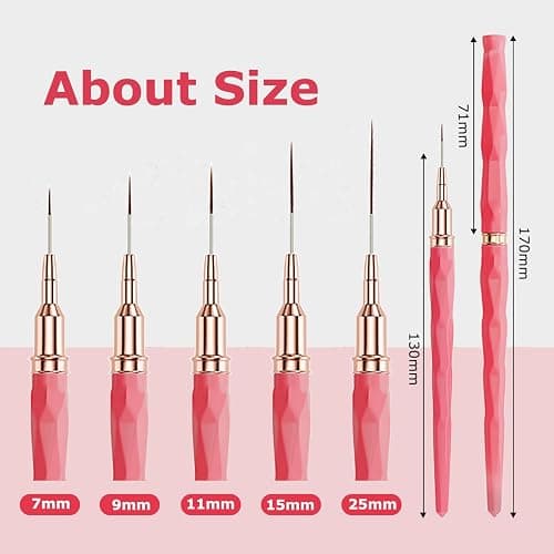 Keepzi French Tip Design Nail Polish Liner Brush, 5 Pack Thin Fine Line Gel Art Paint Brushes for Nails Detailing, Pinceles Para Decorar Uñas - Vermilion (25/15/11/9/7Mm) thumbnail 2
