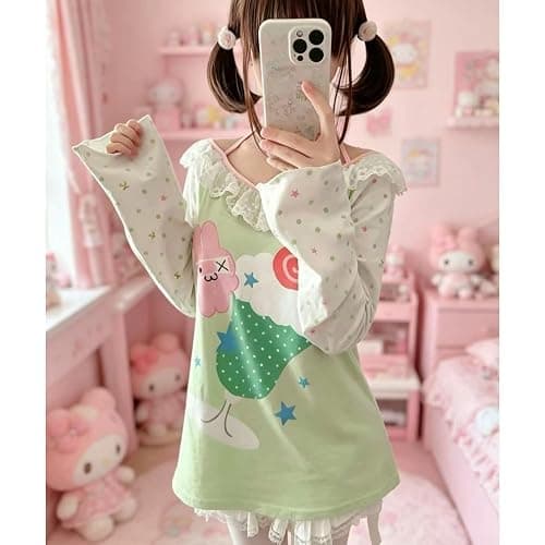 Y2k Aesthetic Detachable Sleeve T-Shirt Women Kawaii Cat Girl Anime Print Cute Sweatshirts Fairycore Streetwear thumbnail 4