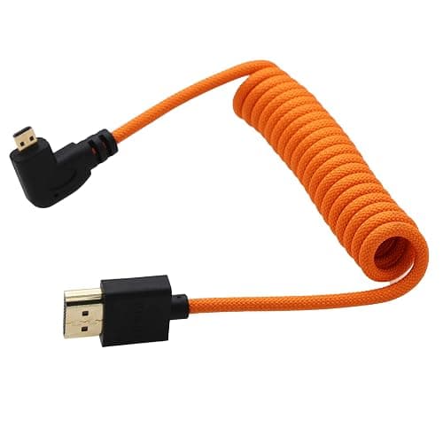 HangTon Right Angle Micro-HDMI to HDMI 4K60 8K Raw Cable for ATOMOS Ninja V Ultra, Sony ZV-E10 A7C A7R4 A6700, Canon R6II R5C R10, Lumix S5 S9 G100, Fujifilm X-T50, Orange Braided Coiled 30cm - Image 1