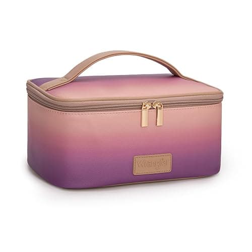 Montana West X Wrangler Travel Makeup Bag 2pcs Set Large Cosmetic Bag with Makeup Brush Holder Portable Make Up Organizer Cute Toiletry Bag with Divider and Handle for Women Gradient thumbnail 7