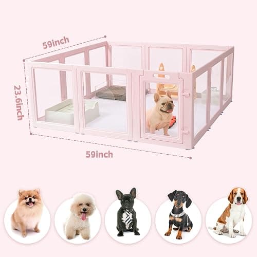 LoveTail DIY Clear Acrylic Dog Playpen House,Quick Easy Assembly and Disassembly,Strong Floor Suction,Indoor and Outdoor Use,Easy Cleansing Puppy Fence (Skin Pink, 23.6" H, 10PCS) thumbnail 4