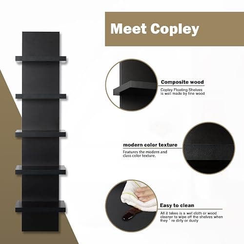 Homaterial 5 Tier Shelvesl, Vertical Column Wall Decor Mount Floating Shelves for Bedrooms, Living Rooms, Natural Finish Wall Shelf, Black thumbnail 6