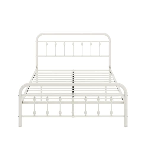 Allewie 14 Inches Queen Size Metal Platform Bed Frame with Victorian Style Iron-Art Headboard/Footboard, Mattress Foundation, Easy Assembly, Under Bed Storage, No Box Spring Required, Off White thumbnail 9