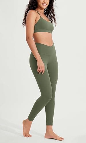 ODODOS Women's Crossover Leggings with Back Pocket, 23" / 25" / 28" Buttery Soft V High Wasit Lounge Yoga Pants thumbnail 2