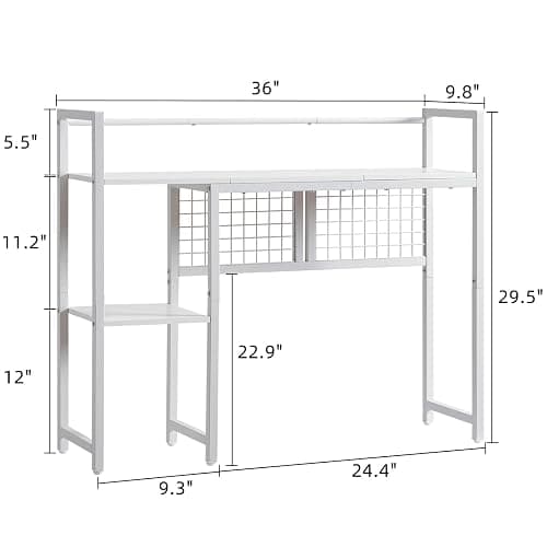 Grecodown 4-Tier Desk Hutch Shelf with Grid Panel, 36” Desktop Bookshelf for Monitor, Office & Home (White, 36") thumbnail 3