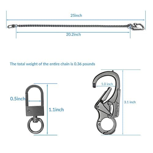 Ahiller Wallet Chain for Men, Lockable Carabiner with Tungsten Steel Taper, Heavy Duty Chain for Key Pocket Belt Jean thumbnail 3