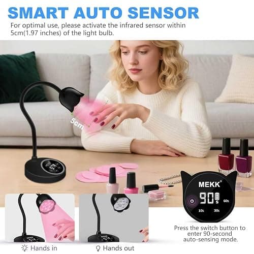 MEKK Gooseneck UV Nail Lamp Cordless Mini UV Light for Gel Nails with Auto Sensor,Professional Flash Cure Lamp 30W Single Nails Light with Three Timers (10s/30s/60s) Salon & Home DIY Use-Black thumbnail 5