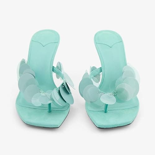 Goolita Women's Suede Sequin Kitten Heels Flip Flops Open Square Toe Strappy Thong Slide Heeled Sandals Comfort Prom Party Mules Heels thumbnail 6