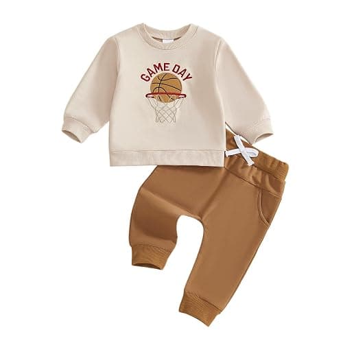 Fufuriprefer Toddler Baby Boy Basketball Outfit Game Day Long Sleeve Sweatshirt Solid Jogger Pant Set Spring Clothes - Image 1