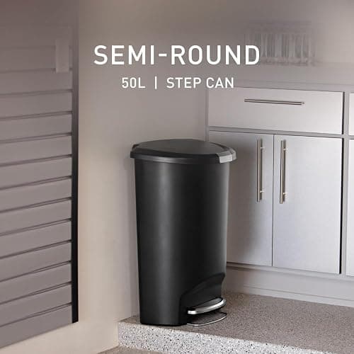 simplehuman 50 Liter / 13 Gallon Semi-Round Kitchen Step Trash Can with Secure Slide Lock, Black Plastic thumbnail 2