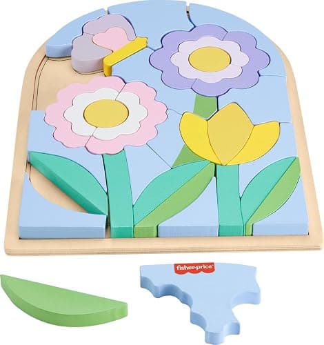 Fisher-Price Wood Preschool Toy Flower Puzzle Blocks, 38-Piece Wooden Stacking Set for Developmental Play Kids Ages 3+ Years thumbnail 6