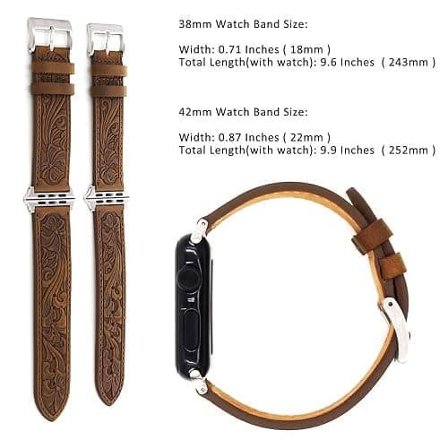 Falandi for Apple Watch Band Leather 40mm 38mm 44mm 42mm, Retro Pattern Leather Classical Replacement Smart Watch Band for iWatch Men Women Series SE 6 5 4 3 2 1 thumbnail 7