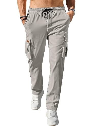 Comdecevis Men's Casual Cargo Pants Workout Joggers Stretch Sweatpants Hiking Drawstring Tactical Pants with Multi Pockets thumbnail 2